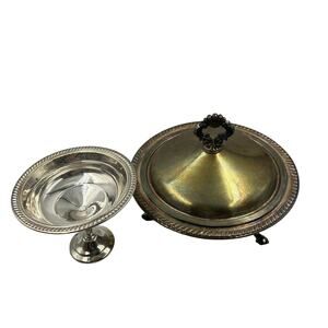 Vintage B Rogers Silver Co Serving Dish W Lid Footed Stem Candy Dish Dip MCM